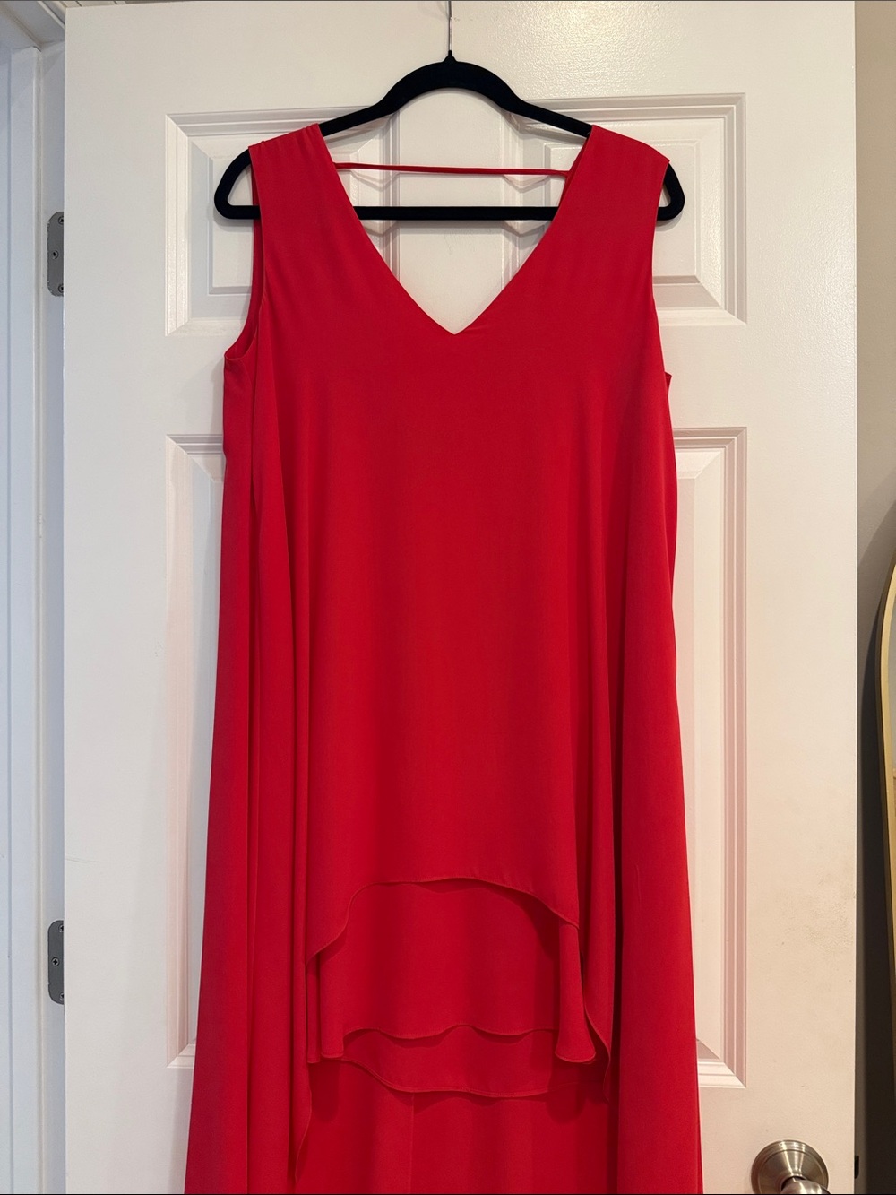BCBGMaxAzria Red High-Low V-Neck Layered Dress